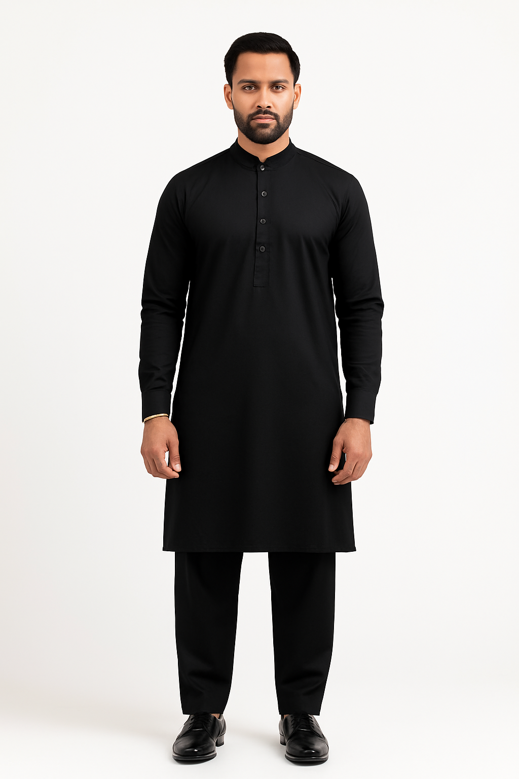 Premium Egyptian Cotton – Jet Black | Luxury Men’s Shalwar Kameez Fabric (4.5m)